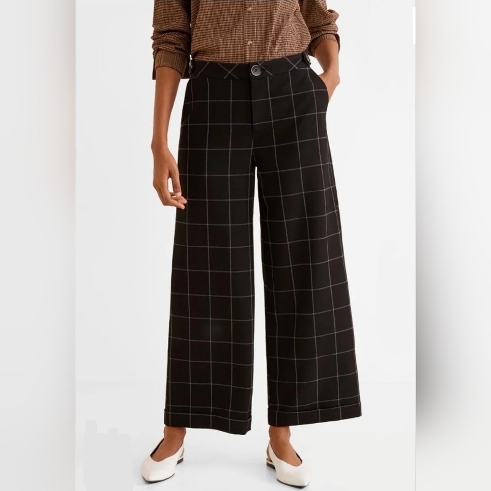 4 Mng Mango Black Windowpane Wide Leg Trousers